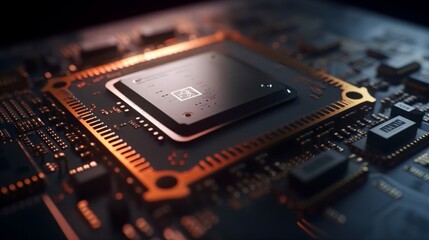Poster - Abstract electronic circuit board background with motherboard and CPU and GPU, generative ai
