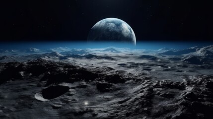 Wall Mural - dark side of pluto, view from the moon charon. generative ai