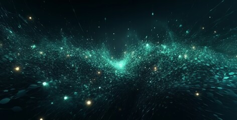 Poster - Digital dynamic cyber wave. Abstract futuristic blue background with dots and lines. Big data visualisation. Generative ai