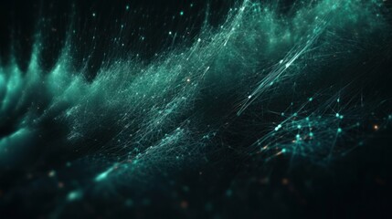 Aufkleber - Digital dynamic cyber wave. Abstract futuristic blue background with dots and lines. Big data visualization. 3D rendering. Generative ai