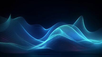 Aufkleber - Digital dynamic cyber wave. Abstract futuristic blue background with dots and lines. Big data visualization. 3D rendering. Generative ai