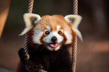 Cute Red Panda On A Swing
