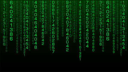 Technology matrix background. Cyber security with falling numbers on screen. Vector binary code. Digital system. Decoding data. Hacked concept.