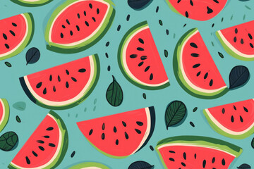 Summer watermelon seamless pattern background. Generative ai