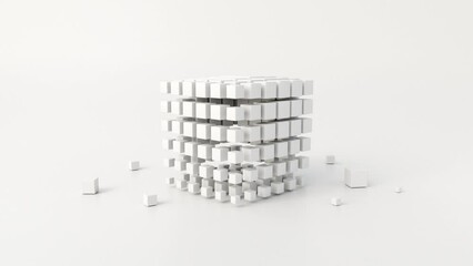 3d render of abstract white geometric background, Loop animation.