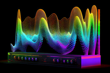 Wall Mural - Audio radio soundwave scope signal as an abstract background depicting a sampled music sound wave frequency showing its amplitude, computer Generative AI stock illustration image