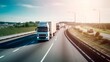 Highway scene with cargo trucks transporting goods, emphasizing speed, logistics, and the evolving role of technology in transportation. Generative AI