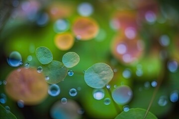 Wall Mural - water droplets on a vibrant green leaf captured in macro. Generative AI