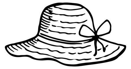 Sticker - Beach hat sketch. Summer straw panama drawing