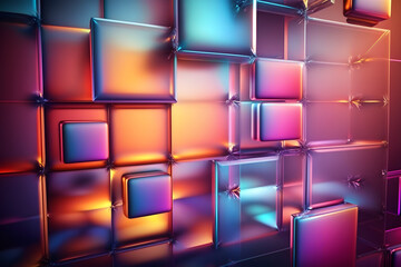 Canvas Print - abstract background with neon holographic square elements. neural network ai generated art