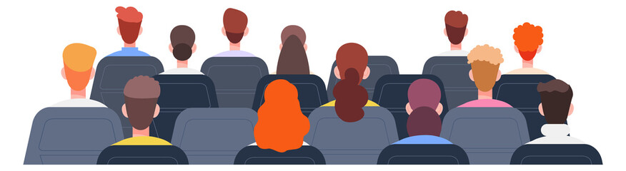 seminar audience. people sitting on chairs rear view