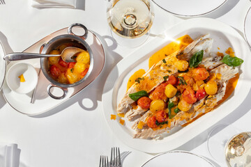 Sticker - Baked trout and tomatoes in wine sauce