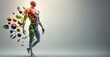 © OlyaOk - A man with a lot of energy. Fruit forming a human body, metabolism anв nutrition, eating diet food for energy and digestion. Generative Ai