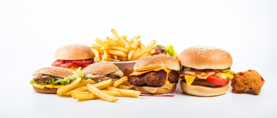 Wall Mural - Delicious Fast Food, Tempting and Tasty Junk Food Collage.