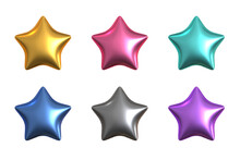 Shiny Metallic Balloon 3D Star Ornament 6 Color Set