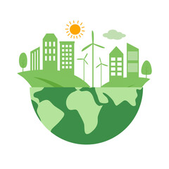 Green earth eco city concept vector illustration on white background.