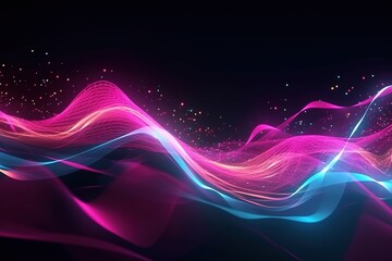 Wall Mural - abstract futuristic background with pink blue glowing neon moving high speed wave lines and bokeh li