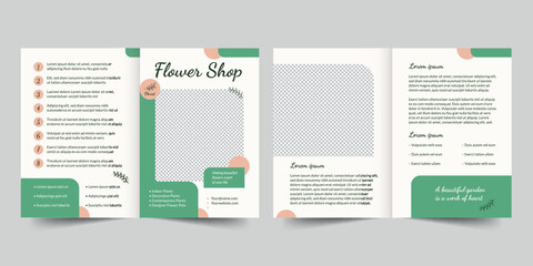 Wall Mural - Flower Shop bifold brochure template. A clean, modern, and high-quality design bifold brochure vector design. Editable and customize template brochure