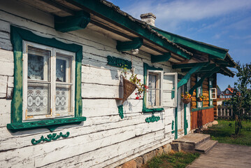 Canvas Print - Restaurant in Bialowieskie Siolo hotel in Budy village, Podlasie region of Poland