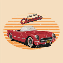 Vintage Background With Red Car. Vector Illustration In Grungy Style For Car Service Poster Or Flyer.