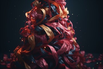 Wall Mural - 3D Christmas tree made of ribbons. Generative AI