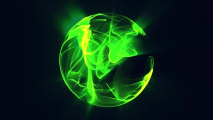 Wall Mural - 3d glowing cosmic sphere animation in the universe. animated green 3d sphere made of shining particl