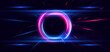 © Pramote - Abstract technology futuristic circles neon glowing blue and pink light lines with speed motion blur effect on dark blue background.
