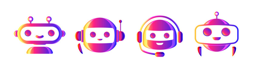 Wall Mural - Chat bot robot vector set colorful style isolated on white background for virtual assistant icon, talk bubble speech icon, digital marketing, chat app, ai, artificial intelligence. Vector 10 eps