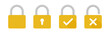 Yellow padlock icon collection. Locked and unlocked symbol. Vector illustration. 