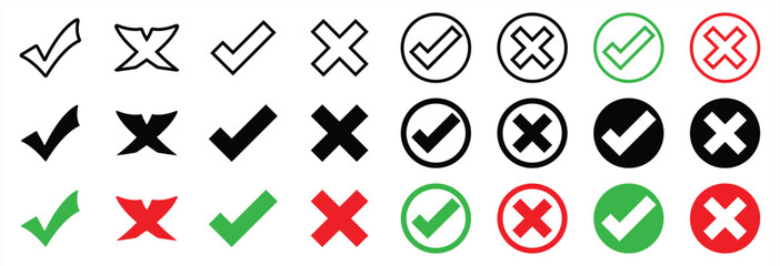 Wall Mural - Check mark and Cross mark icon collection. Isolated tick symbol, right and wrong sign concept. checkmark and cross mark sign and symbol . Vector illustration.	