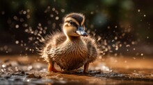Happy Ducking Splashing In Puddle. AI Generated