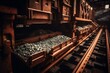 Copper ore transportation at a mining factory using an industrial conveyor. Generative AI