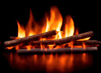 Wall Mural - flames of fire on a black background.