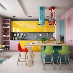 Wall Mural - Colorful modern kitchen interior. generative ai