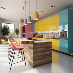 Wall Mural - Colorful modern kitchen interior. generative ai