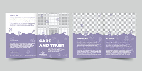 Wall Mural - Kindergarten bifold brochure template. A clean, modern, and high-quality design bifold brochure vector design. Editable and customize template brochure