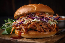 Tangy Bbq Pulled Pork Sandwich With Slaw. Generative AI