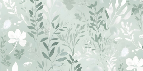 Delicate watercolor botanical digital paper floral background in soft basic pastel green tones.