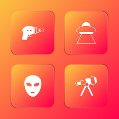 Canvas Print - Set Ray gun, UFO flying spaceship, Alien and Telescope icon. Vector