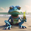 Chilaxing Hippie Frog on the Beach