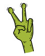 © kanvictory - Alien hand with V sign gesture, peace sign in doodle cartoon style