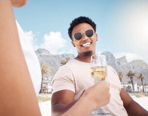 Sticker - He has something up his sleeve. Shot of a young couple celebrating their engagement at the beach.