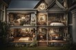 Elaborate depiction of traditional home's cutaway view. Generative AI