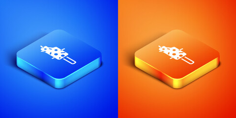 Sticker - Isometric Ice cream icon isolated on blue and orange background. Sweet symbol. Square button. Vector