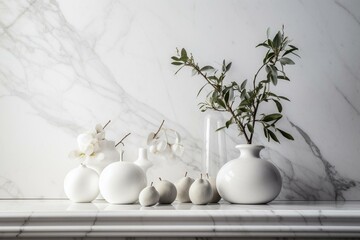 Wall Mural - Elegant white marble backdrop for refined creations. Generative AI