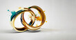 © fabioderby - Wedding rings twisted, colorful splash art, white background. Generative AI