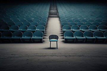 Canvas Print - a lone chair in the center of a grandstand, surrounded by empty seats, created with generative ai