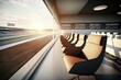 grandstand with comfortable armchairs, one free seat, and a view of the race track, created with generative ai