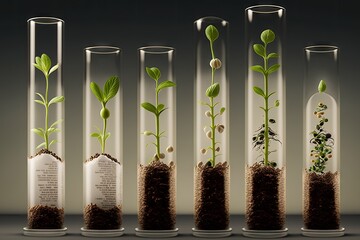 Wall Mural - plant seeds growing and germinating in test tubes, with green shoots sprouting, created with generative ai