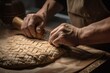 a baker, meticulously shaping and scoring bread for a basket weave pattern, created with generative ai
